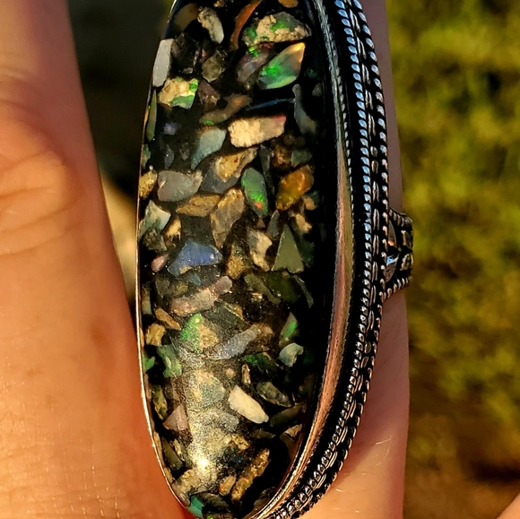 New Amazing Copper Ethiopian Opal 925 Silver Statement Ring. - Picture 5 of 16